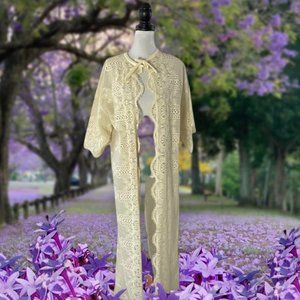 Vintage 70's Claire Haddad Long Lace Overcoat S